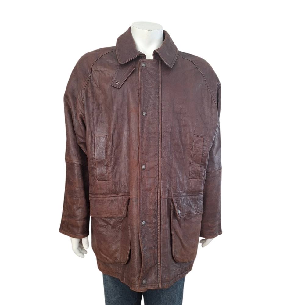 Vintage Aquascutum Of London Men's Brown Leather Jacket Coat Made In Canada - Picture 7 of 16